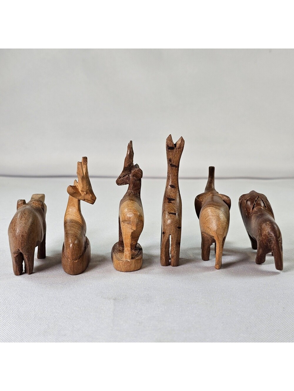 Vintage Hand Carved Wood Safari Animal Figurines Set of 6 Miniature Folk Art - Picture 3 of 15